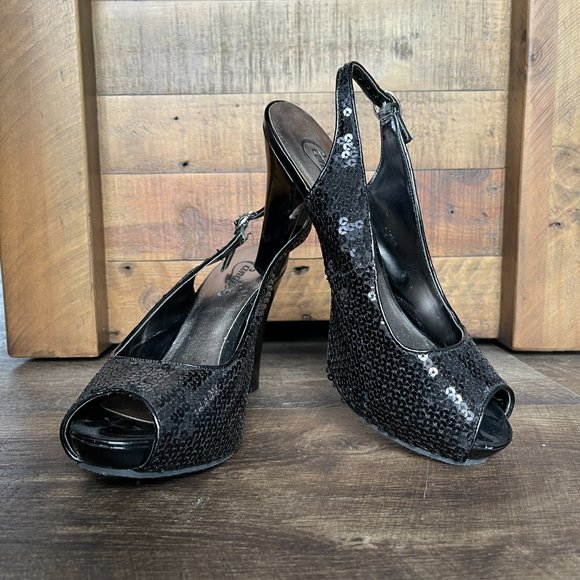 Candies 8.5 medium Women' sequin black heels. - Picture 9 of 10
